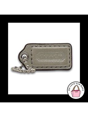 COACH HANG TAG Bag Charm Keychain Fob Light Grey Grey Leather Nickel 1.5" Small